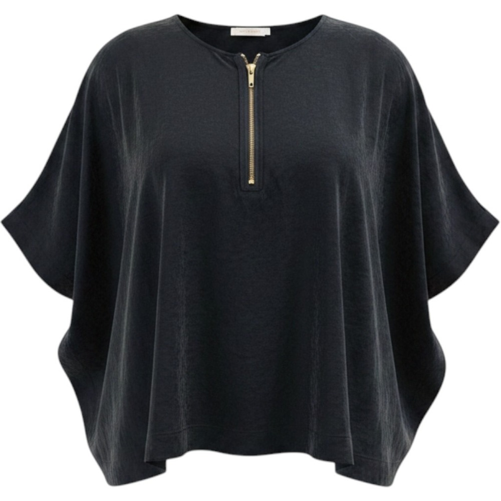 Vince Black Silk Quarter Zip Dolman Sleeve Oversized Top Small
